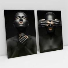 Imagem de Quadro Decorativo Moderno Mulheres Negras With Gold Kit 2 Telas Grande Abstrato - Bimper