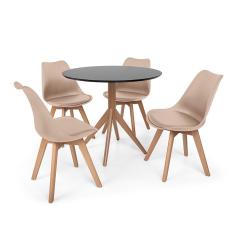 Imagem de Conjunto Mesa De Jantar Maitê 80Cm  Com 4 Cadeiras Eames Wood Leda - Nude