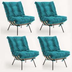 Imagem de Kit 04 Poltronas Costela Decorativa Sala de Estar Suede  Turquesa - Ahazzo Móveis