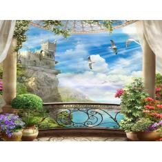 Imagem de Papel De Parede Paisagem Flores Sacada Castelo  Dah02