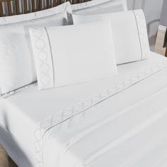 Imagem de Jogo de Lençol Helena Casal 4 Peças MicroPercal 400 Fios Ponto Palito Macio - Branco