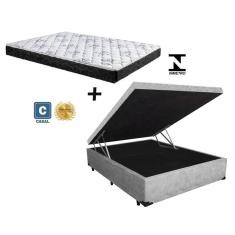 Imagem de Cama Box Baú Casal Suede Cinza + Colchão Casal Espuma D23 Com eps 14x138x188