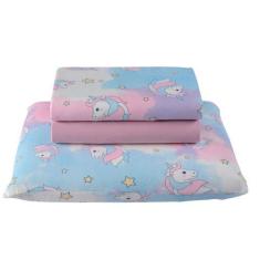 Imagem de Jogo De Cama Lençol Em Malha Solteiro Unicórnio 3 Peças Rosa - Top Chi