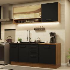 Imagem de Cozinha Completa Madesa Agata 180002 com Armário e Balcão (Sem Tampo e Pia) - Rustic/Preto