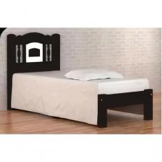 Imagem de Cama de Solteiro Atenas de Madeira Maciça Angelim Pedra Tauari Tabaco Branco