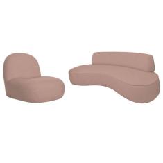 Imagem de Sofá Curvo 160cm 2 Lugares E 1 Poltrona Amsterdã Linho - Adj Decor Cor Rosê