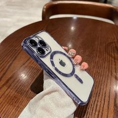 Imagem de Capa magnética revestida de luxo para iPhone 13 12 11 14 Pro Max Capa de carregamento sem fio Capas de telefone transparentes à prova de choque, roxa, para iPhone 14 ProMax