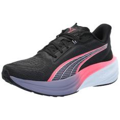 Imagem de PUMA Tênis de corrida feminino Darter Pro, Puma Preto, pôr do sol, brilhante, ameixa pálida, 37