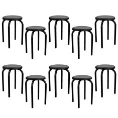 Imagem de Kit 10 Banquetas Baixas Empilháveis Em Aço Maviê Sintético Preto - Mpozenato