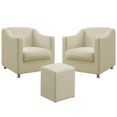 Imagem de Kit 2 Poltronas Decorativa Estofada Para Sala De Estar Tilla E Puff Izar Sued Bege Aradecor