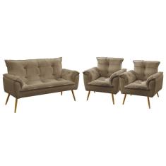 Imagem de Kit Poltrona Namoradeira e 2 Poltronas Decorativas Beta Sued Capuccino Aradecor