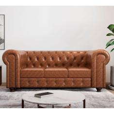 Imagem de Sofá Couro Sintético 3 Lugares Chesterfield Jared Yescasa Marrom