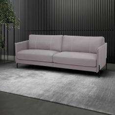 Imagem de Sofá Decorativo Karine 3 Lugares Sala de estar 240cm Pés em Aço Couro Avelã G88 - Gran Belo