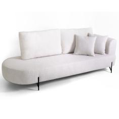 Imagem de Sofá Decorativo Lisboa curvo 2,00 metros tecido Boucle Branco + 2 Almo