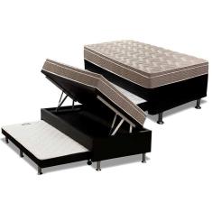 Imagem de Cama Box Baú C/Auxiliar Solteiro: Colchão Espuma Paropas D33 Euro Pillow + Base Black(88X188)