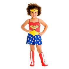 Imagem de Fantasia Mulher Maravilha Bebê 1 e 2 anos com Bota Tiara e Cinto Sulam