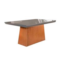 Imagem de Mesa Para Cozinha Luna + Tampo Madeirado Vidro Reto 180x90cm Grafite-imbuia - Rufato