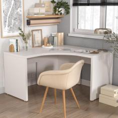 Imagem de Mesa de Escritório em L Tamburato Acabamento em bp 135cm Ficus CabeCasa MadeiraMadeira Branco