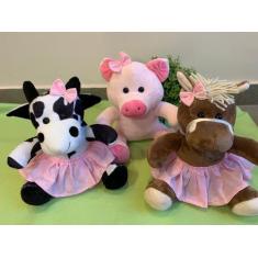 Imagem de Trio fazendinha menina bicho de pelúcia antialérgicos 3 unidades - Mur