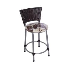 Imagem de Kit 2 Banquetas Baixas Prata com Encosto Junco Argila Assento Floral Marrom