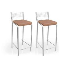Imagem de Kit 2 Banquetas Sala Jantar Gênova 1b705cr 2 Un Cromado/linho Capuccino - Kappesberg