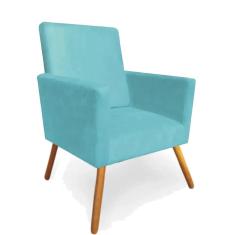 Imagem de Poltrona Decorativa Nina Pés Madeira Suede Turquesa