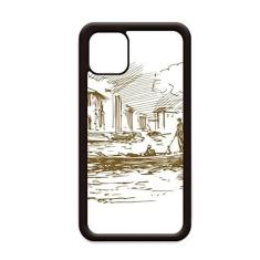 Imagem de Capa River Boat Landmark Sketch Paisagem para iPhone 11 Pro Max para Apple Mobile Case Shell