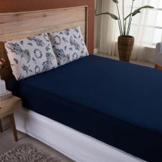 Imagem de Lençol King Malha Fio Penteado Algodão 3 Peças - Azul Royal