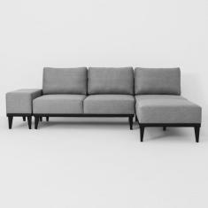 Imagem de Sofá 2 Lugares 1 Chaise e 1 Puff Base em Madeira Boreal com Mola Ensacada CabeCasa MadeiraMadeira