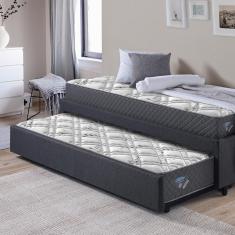 Imagem de Bicama Box Solteirão em Linho Cinza 96x203 com Dois Colchões Adapto Molas Ensacadas