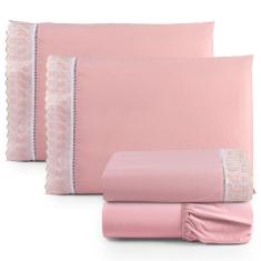 Imagem de Jogo De Lençol Casal 4 Peças Basic Percal 180 Fios Lese Bordado Inglês - Rosê