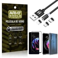 Imagem de Kit Moto Edge 20 Pro Cabo Magnético 2 Metros + Capinha + Película 3D -