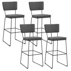 Imagem de Kit 04 Banquetas Alta Para Cozinha Sala Base Em Aço Fixa Allana L02 Linho Cinza Escuro - Lyam Decor
