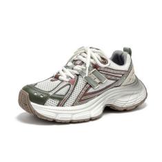 Imagem de BEAU TODAY Tênis grosso para mulheres, tênis fashion feminino, tênis de couro leve para mulheres, confortável casual com cadarço respirável, Marrom-verde, 36