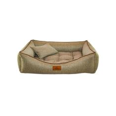Imagem de Cama para Cachorro Retangular em Linho Marrom Grande (G) 50 x 65 cm