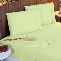 Imagem de Kit Jogo de Lençol Cama King Percal Algodão 140 Fios Ponto Palito Comp