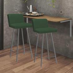 Imagem de Kit Mesa Suspensa de Parede Fixa mdf Castanho + 2 Banquetas Lexi Ferro Prata Suede Verde - Ahazzo Móveis