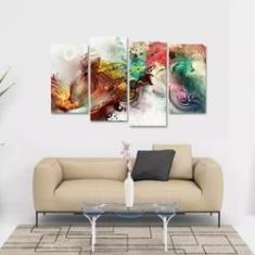 Imagem de Quadro Abstrato Colorido Sala Escritórios Em Tecido 4 Peças