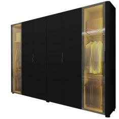 Imagem de Guarda Roupa Casal 6 Portas 2 Reflecta Com Led Innova Preto Acetinado