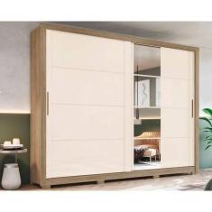 Imagem de Guarda Roupa Casal 2 Portas De Correr E 4 Gavetas C- Espelho E Pés Palace Rústico-off White