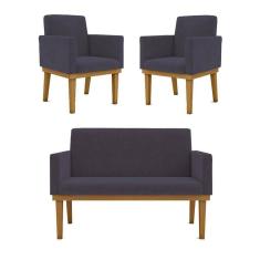 Imagem de Kit Sofá Namoradeira + Poltrona Reforçada ? Sala De Estar Cor:cinza