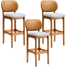 Imagem de Kit 3 Banquetas Alta Bar Cozinha Jantar Betta L02 Imbuia Couríssimo Whisky Linho Cinza - Lyam Decor