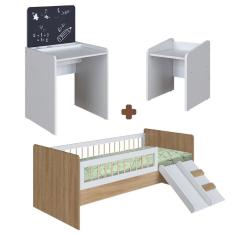 Imagem de Conjunto Cama Montessoriana Com Mesa Infantil Aveiro Oak Branco Shop JM