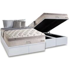 Imagem de Cama Box Baú Queen: Colchão Molas MasterPocket Ensacadas Anjos Impressione + Base crc Courano White(158x198)