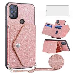 Imagem de Asuwish Capa de telefone para BLU G91 Pro capa carteira com protetor de tela de vidro temperado e alça transversal cordão Bling Glitter suporte para cartão de crédito acessórios para celular azul G 91