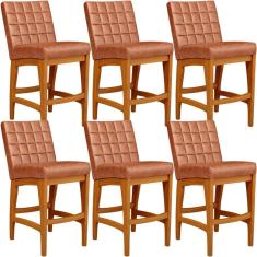 Imagem de Kit 06 Banquetas Baixa Cozinha Bancada Bar Sala Jantar Fixa Mila L02 Couríssimo Camel - Lyam Decor