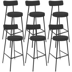 Imagem de Kit 06 Banquetas Altas Cozinha Bar Sala De Jantar Em Aço Milão L02 Suede Preto - Lyam Decor