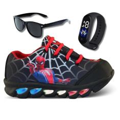 Imagem de tenis de led infantil masculino homem aranha com luzinha meninos mais relogio e oculos-Masculino