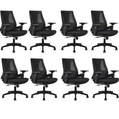 Imagem de Kit com 8 Cadeiras Office Diretor Toledo com Braços 3d Office Nr17 Preto