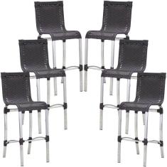 Imagem de Conjunto De 6 Banquetas Haiti Em Alumínio Para Cozinha Trama Preto